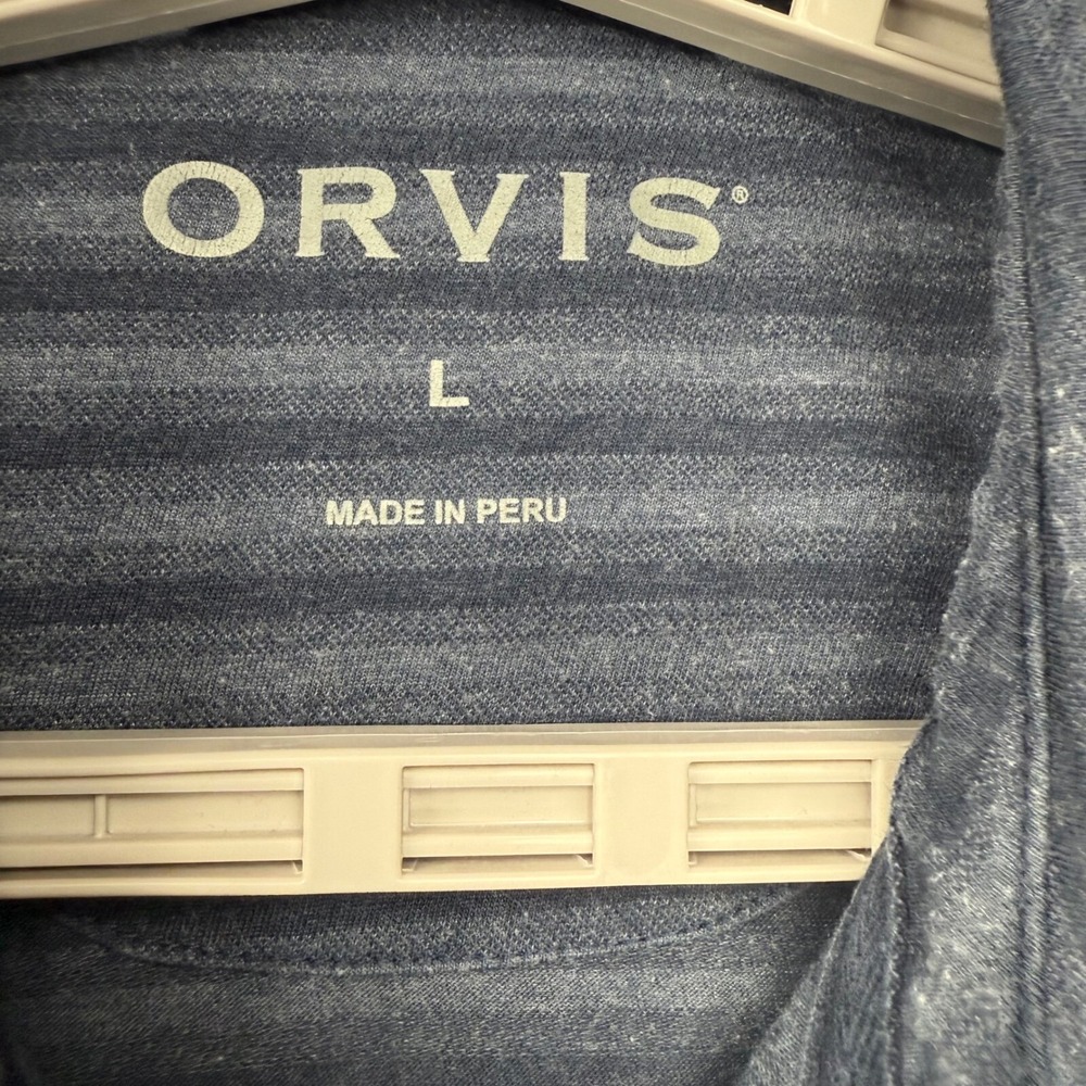 Orvis‎ Polo Shirt Mens Striped Blue / Gray Golf Polo Size Large Made in Peru - Picture 2 of 9